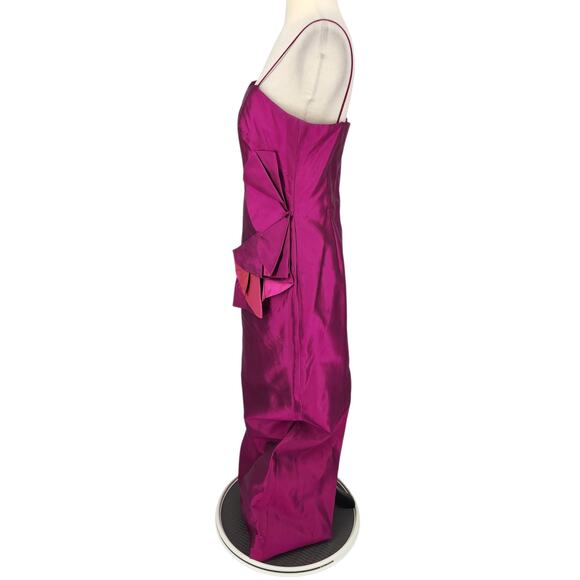 Vintage 80s Marisa Baratelli Thai Silk Iridescent Formal Dress Fuchsia Pink SZ 8 - Picture 3 of 14